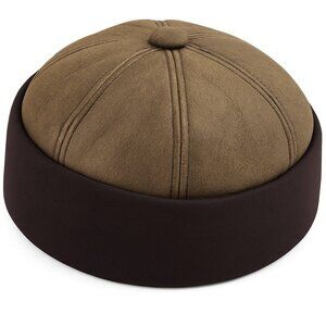 Winter Leather Hat Shearling Sheepskin Fur Beanie Hat Skull Hat